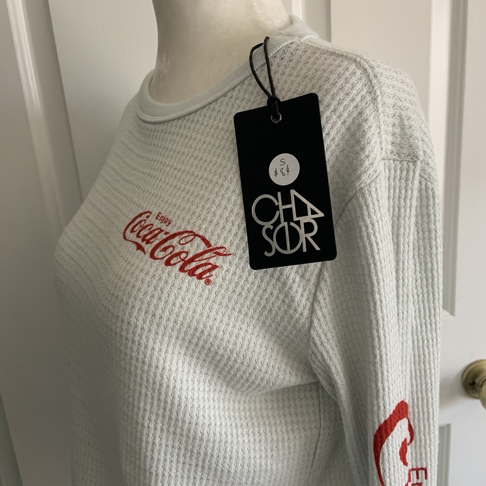 Coca Cola Logo Waffle Knit Thermal by Chaser women sz S Nostalgia Memorabilia - Picture 14 of 14